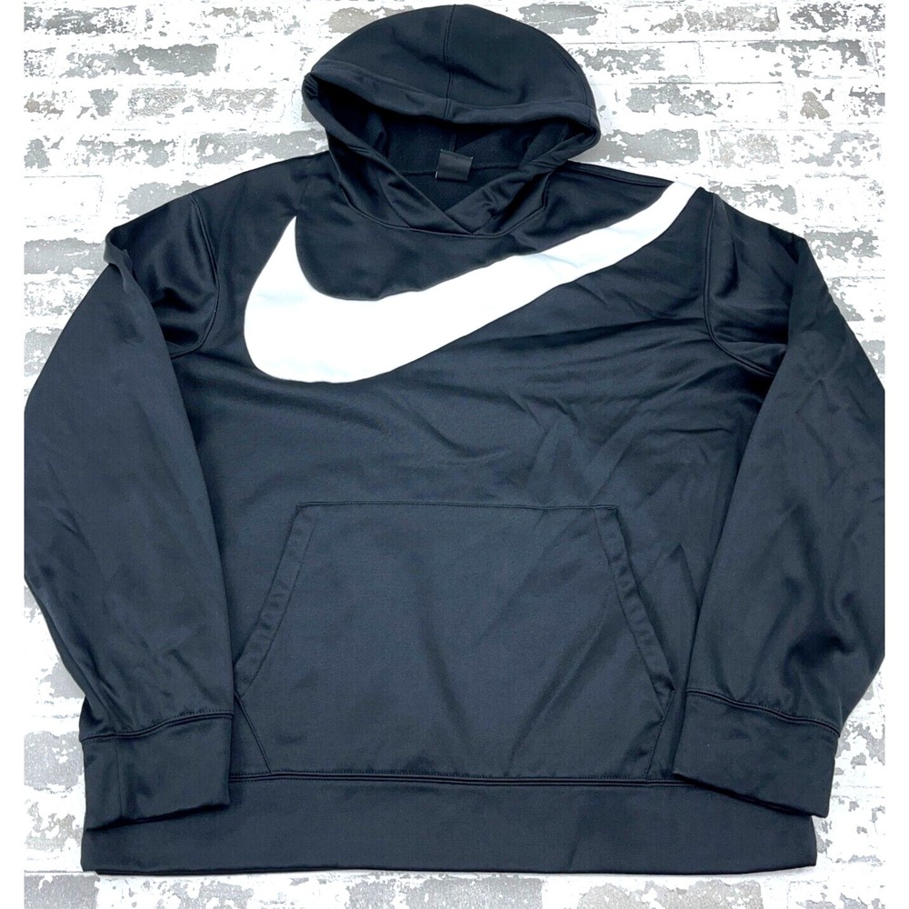 Nike Hoodie Men Large Black White Sweatshirt Dri Fit Performance Big Swoosh A20